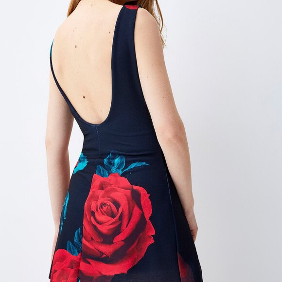 Red rose fit and flare mini dress size S - Picture 2 of 3
